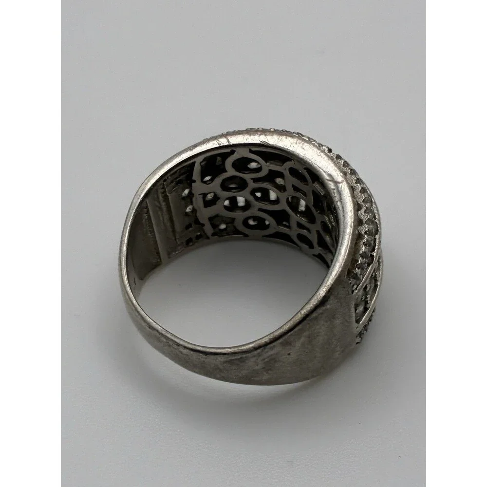 Sterling& Glass Statement Wedding Band Unisex Flashy Tested Sz 8 China FZN 8.45g